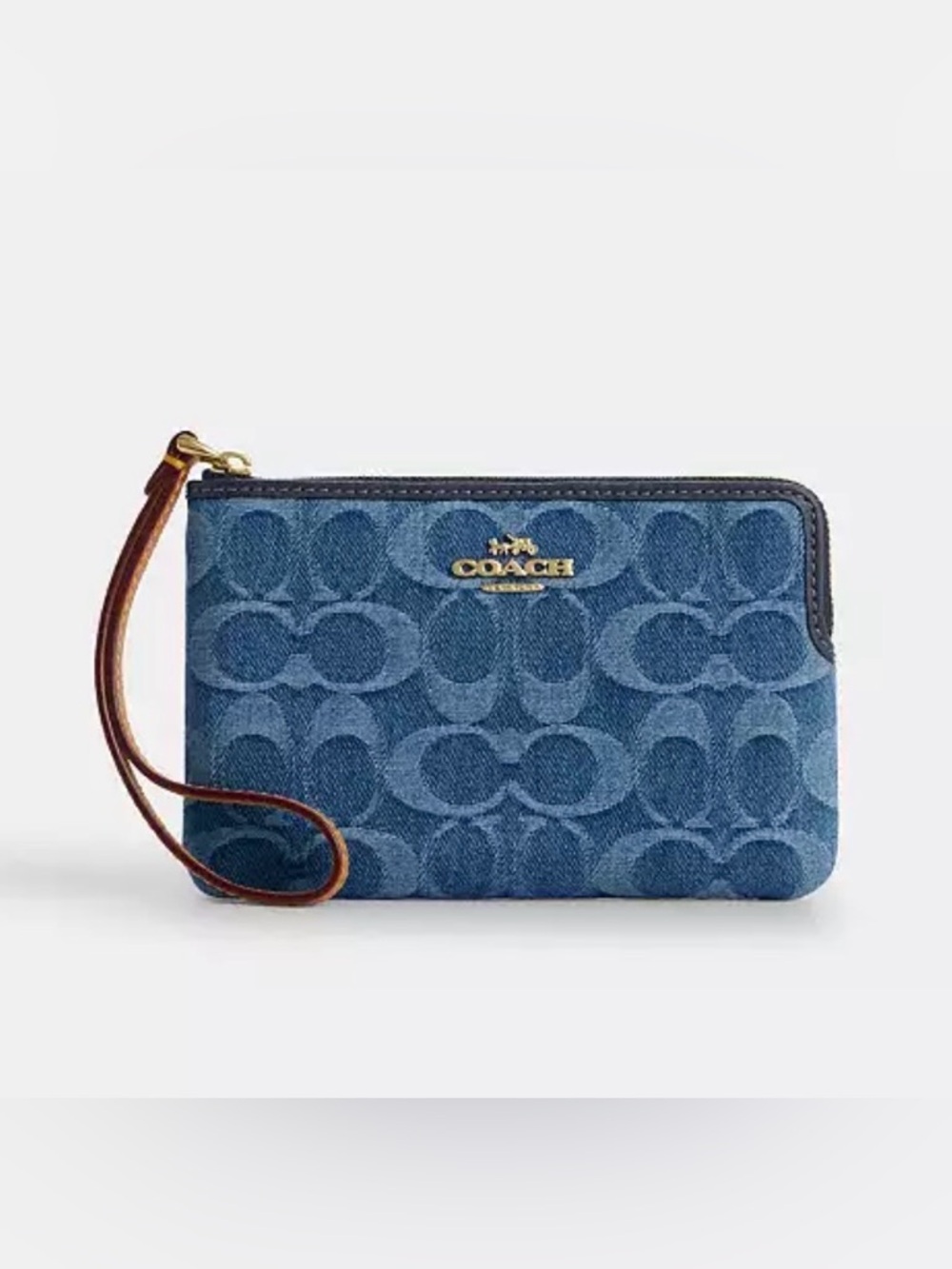 NWT COACH CORNER ZIP DENIM WRISTLET